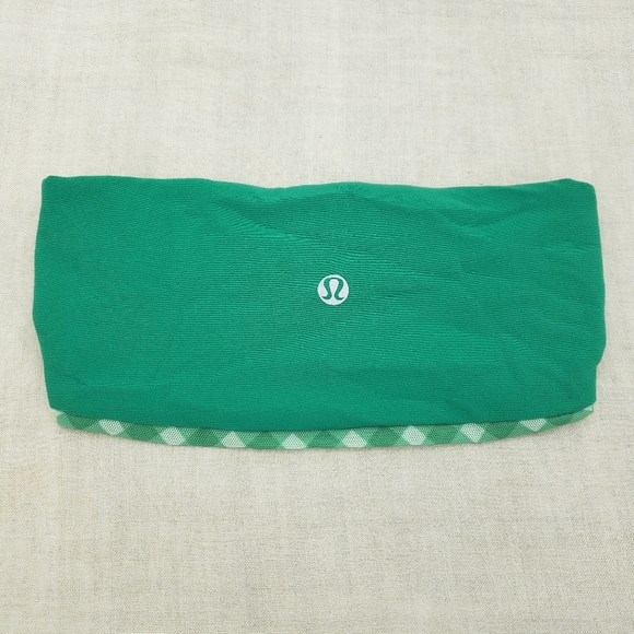 LULULEMON - Reversible Headband Green Head Wrap White Green Plaid Head Band - Picture 1 of 3